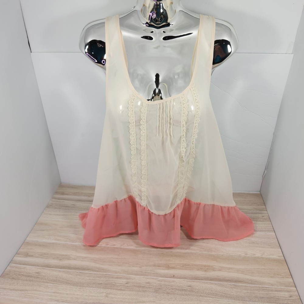 Jolt Sheer‎ Tank Top / Cami Top Ruffled Bottom Ivory, Mint Green And Peach Large